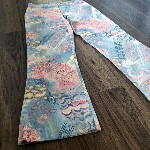 💙 Haggar Pastel Artsy Wide Leg Cotton Pants Size 12 Feminine Floral - Picture 4 of 7